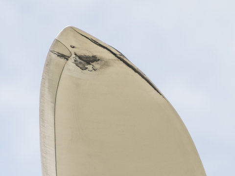 Damage to wind turbine's rotor blade tip due to lightning strike