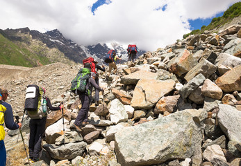 Happy hiker enjoy beautiful mountains. Relax summer time