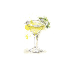 Watercolor sketch of cocktail