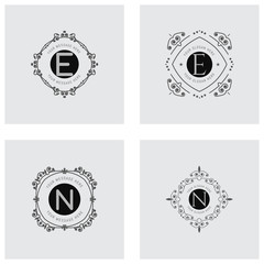 The letters N, M,. Flourishes calligraphic monogram emblem template.