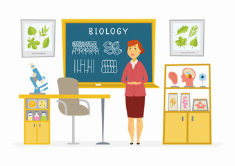 Biology Classroom - female teacher composition at the blackboard