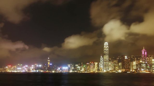 Hong Kong Victoria Harbor At Night ( panning )