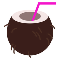 Coconut cocktail icon, vector illustration flat style design isolated on white. Colorful graphics