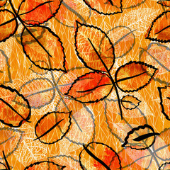 Fototapeta na wymiar Watercolor leaves and leaf silhouettes seamless pattern