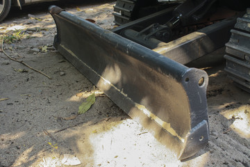 Construction bulldozer at Work. Sand and dirt closeup