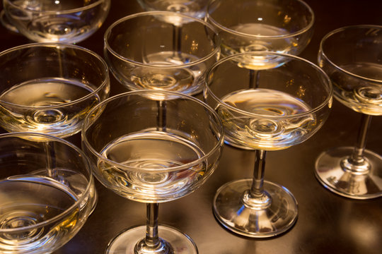 Glasses of champagne for wedding guests