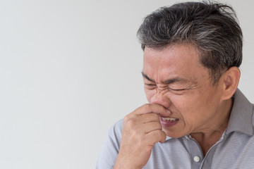 Fototapeta premium sick old senior man, flu, cold, runny nose