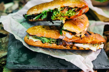 French bread with cheese and salad
