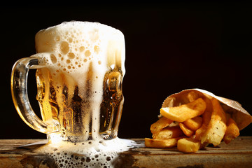 beer and french fries