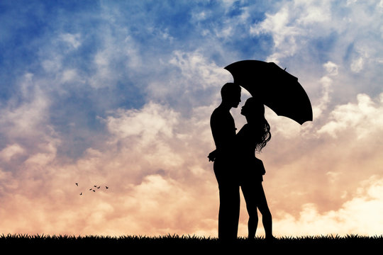 couple with umbrella in the rain