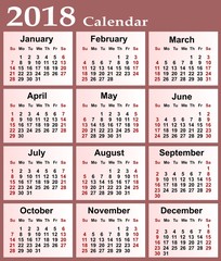Шаблон календаря на год 2018