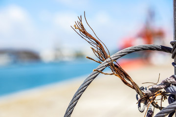 close up on iron cable on the ship