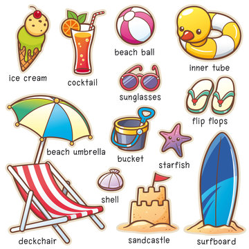 Vector illustration of Cartoon Summer Vacation vocabulary