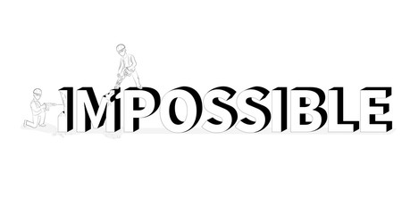Man destroying the word impossible to possible. Vector artwork depicts possibility, opportunity, and determination.