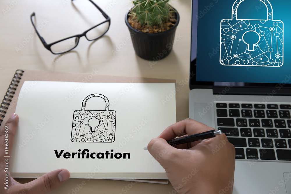 Poster verification action professionals working process performance password and register