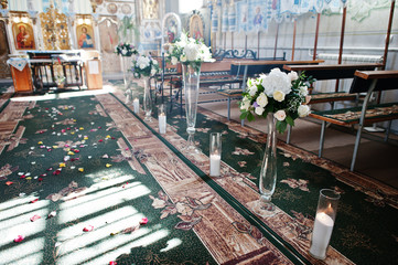 Lovely church decorated for the wedding ceremony.