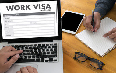 Fototapeta na wymiar WORK Visa Application Employment Recruitment to Work businessman