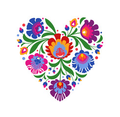colourful folk heart on white background - 166305103