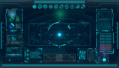 Radar screen. Vector illustration for your design. Technology background. Futuristic user interface. HUD.