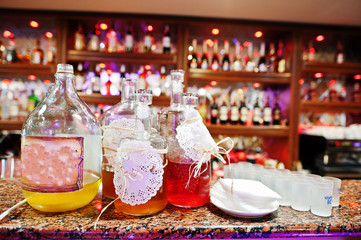 Alcohol drinks and beverages on the wedding banquet.