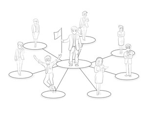 Business network and communication. Vector artwork depicts a businessman with a strong network. 