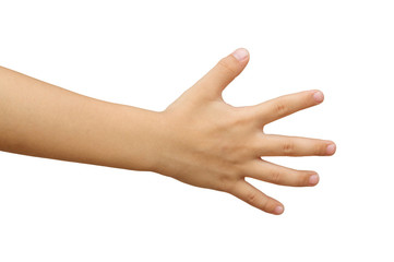 child hand with clipping path.isolated on white background.