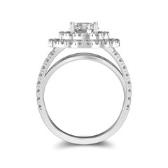 3D illustration isolated white gold or silver ring with diamonds with shadow