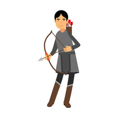 Archer in medieval outfit colorful character vector Illustration
