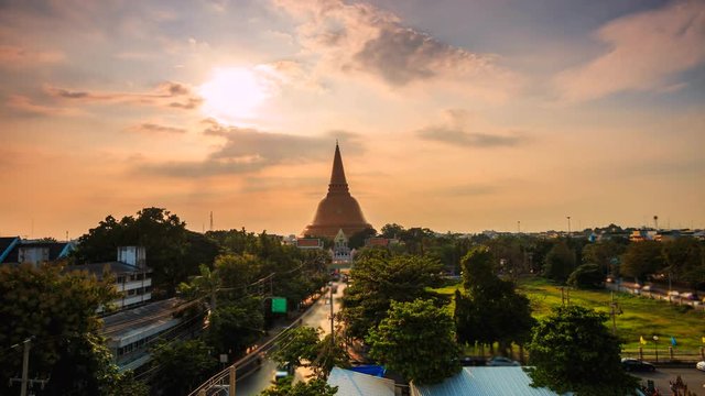 Golden pagoda named Phra Pathom Chedi where is the landmark of Nakhon Pathom province, Thailand