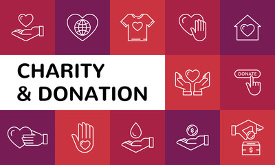 Charity and donation icon set
