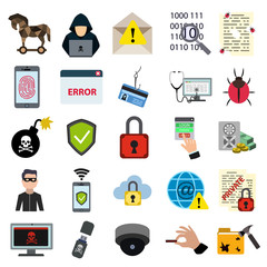 Cyber security flat icon set