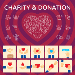 Charity and donation icon set