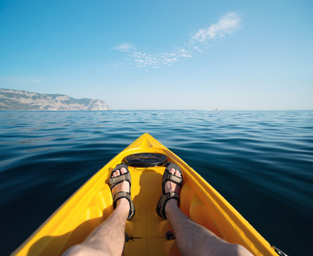 Kayaking on the sea. Concept and idea of active life