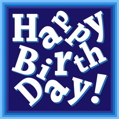 happy birthday blue greeting card for boys, broken print text, square format