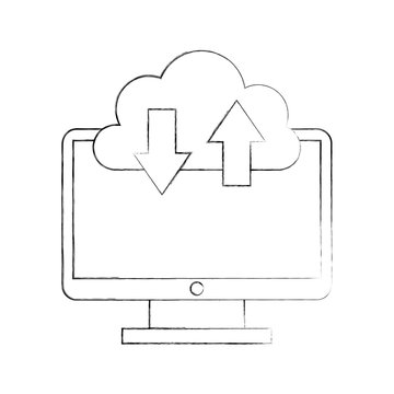 computer desktop with cloud computing vector illustration design