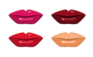 Set of four shades of lips. Lipstick or permanent make-up