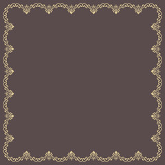 Classic golden square frame with arabesques and orient elements. Abstract ornament with place for text. Vintage pattern