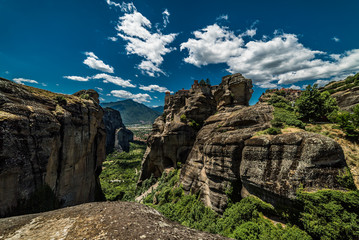 Meteora, a formation of immense monolithic pillars and hills-like huge rounded boulders, Kalambaka, Greece