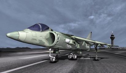 Militärflugzeug, Senkrechtstarter auf Landebahn