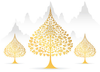 Bodhi tree and leaf gold color of thai tradition vector - 166311770