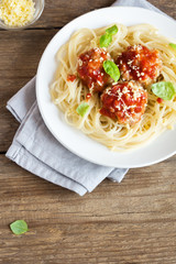 Spaghetti pasta with meatballs