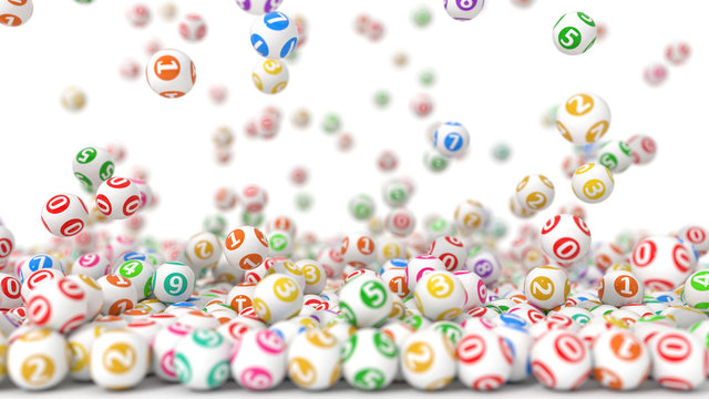 3d illustration of falling lottery balls