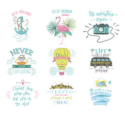 Set of Summer hand-lettering labels. Travel and tourism emblems.