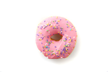 Strawberry chocolate donut isolated in white background