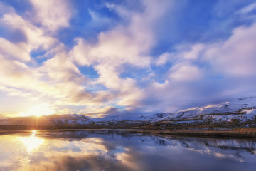 Fototapeta premium Colorful sunrise near Grundarfjordur town, Iceland