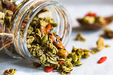 Matcha Granola with Flax seed,Almond and Goji berry