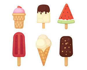 Collection of vector cartoon ice cream illustrations. Summer food.