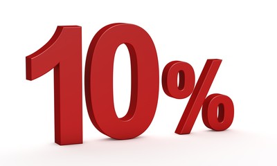 Ten percent on white background. Isolated 3D Text