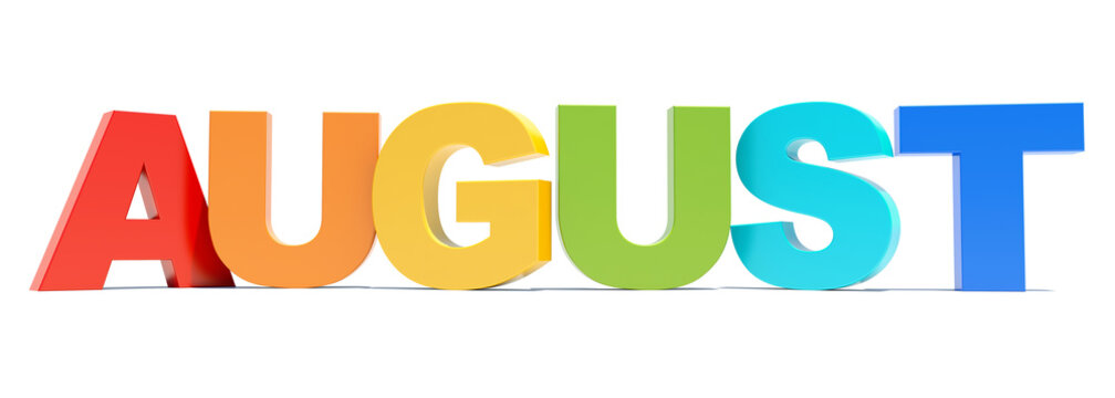 August - calendar month colored letters 3D render