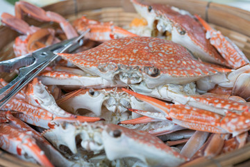 Tasty Boiled Flower Crab in Basket.